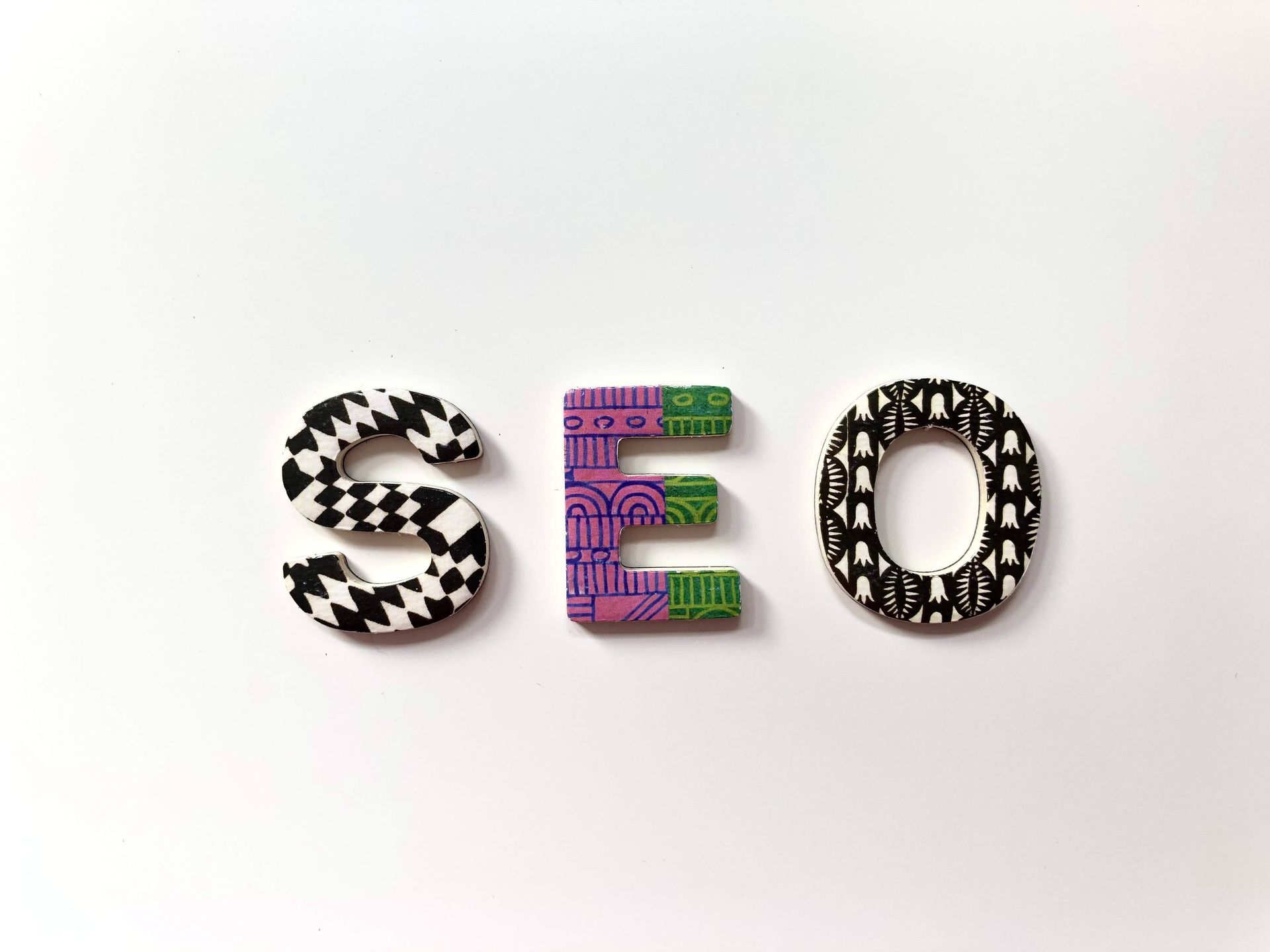 SEO spelled out in colorful letters 