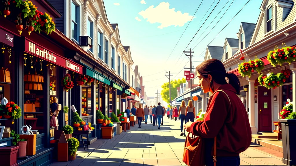 A woman is walking down a busy city street.