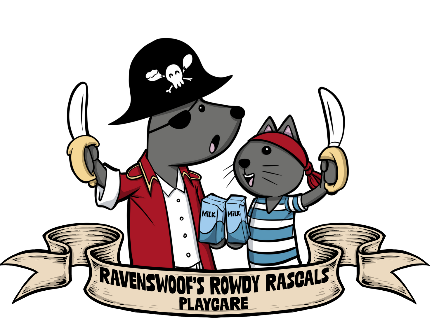 A logo for ravenswoof 's rowdy rascals playcare