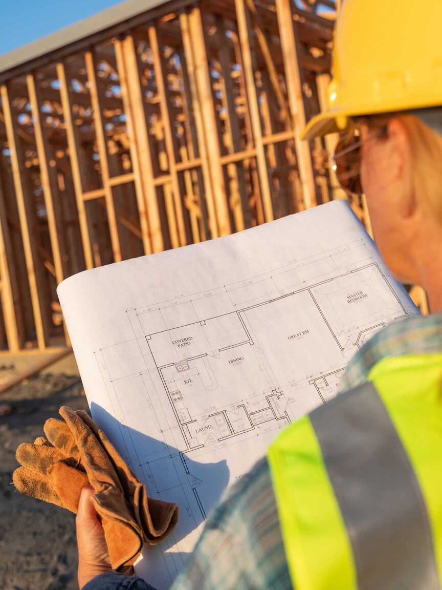 austin remodeling contractors reviewing a house blueprint