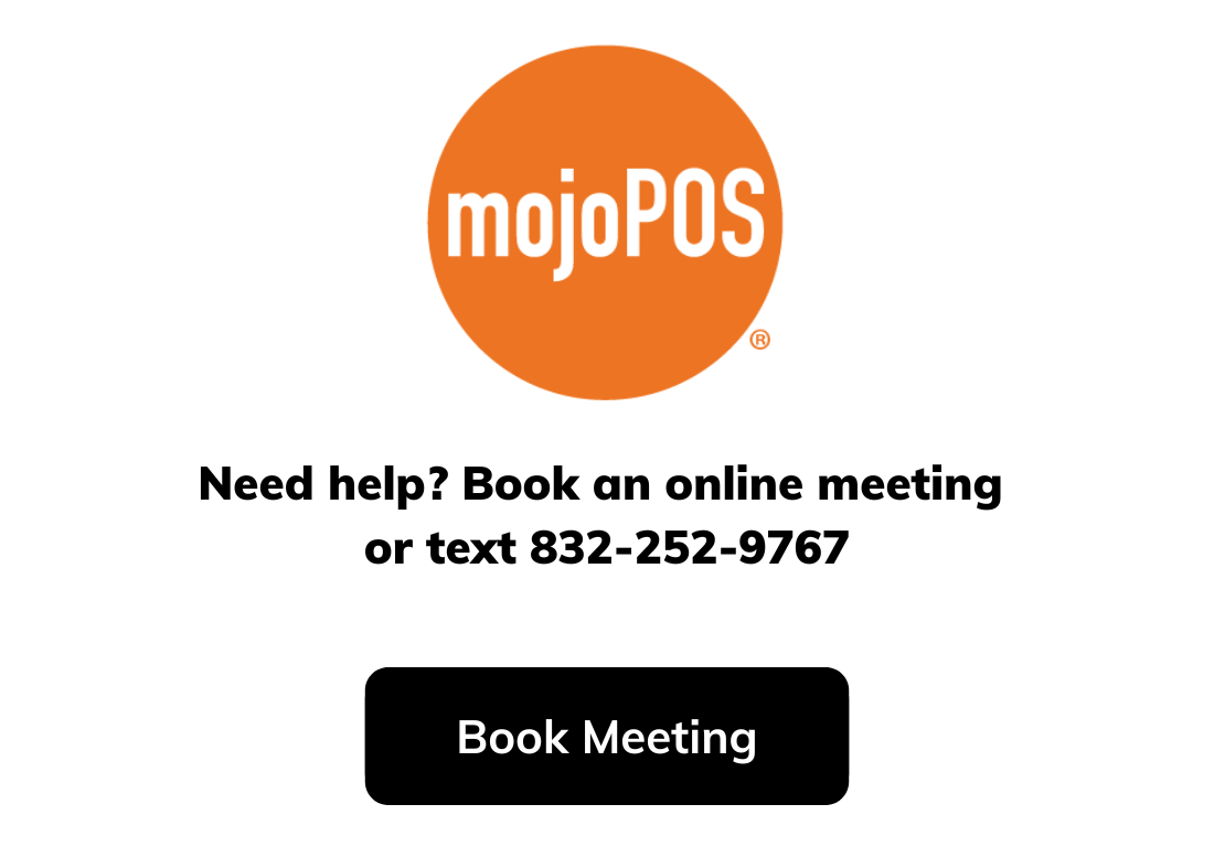 An advertisement for mojo pos asking people to book an online meeting