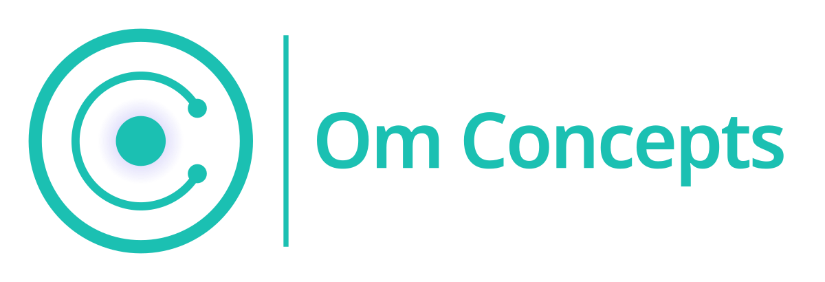 A logo for om concepts with a lotus flower on a black background