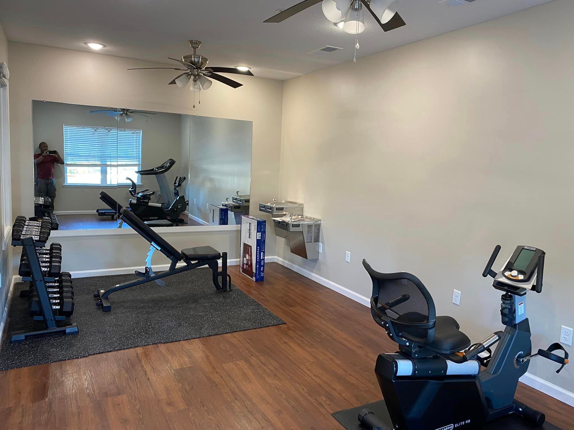 There is a large mirror in the middle of the room.