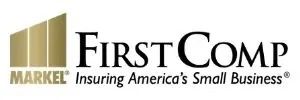 FirstComp logo with stylized gold building icon and text "Insuring America's Small Business."