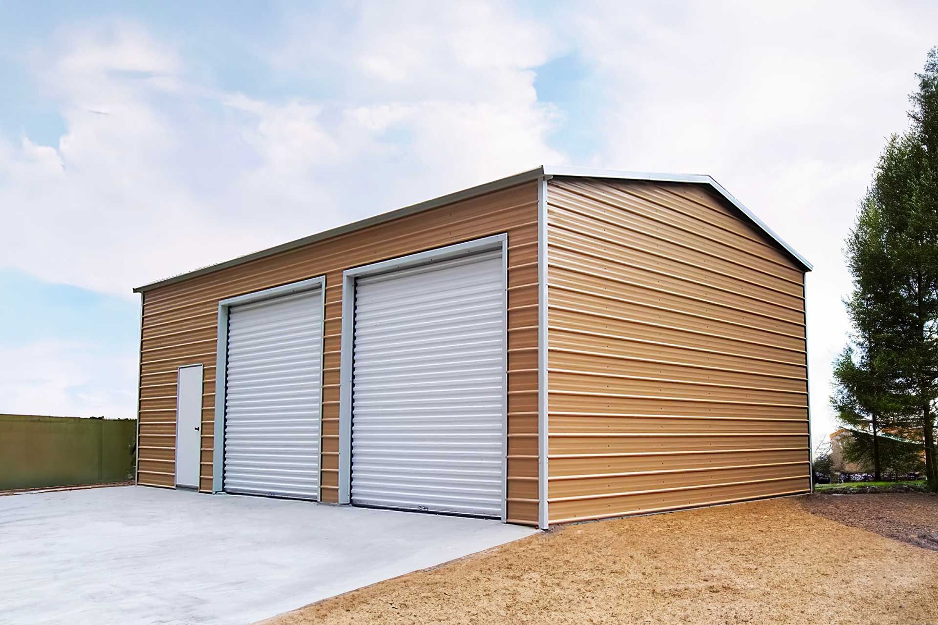 Tan metal garage