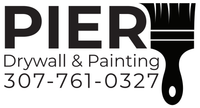 Logo for Pier Drywall & Painting: black text with a paintbrush graphic and phone number.