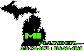 A logo for mi plumber llc with a map of michigan