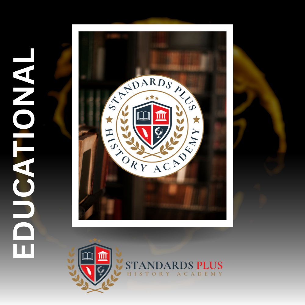 A logo for standards plus history academy is on a piece of paper