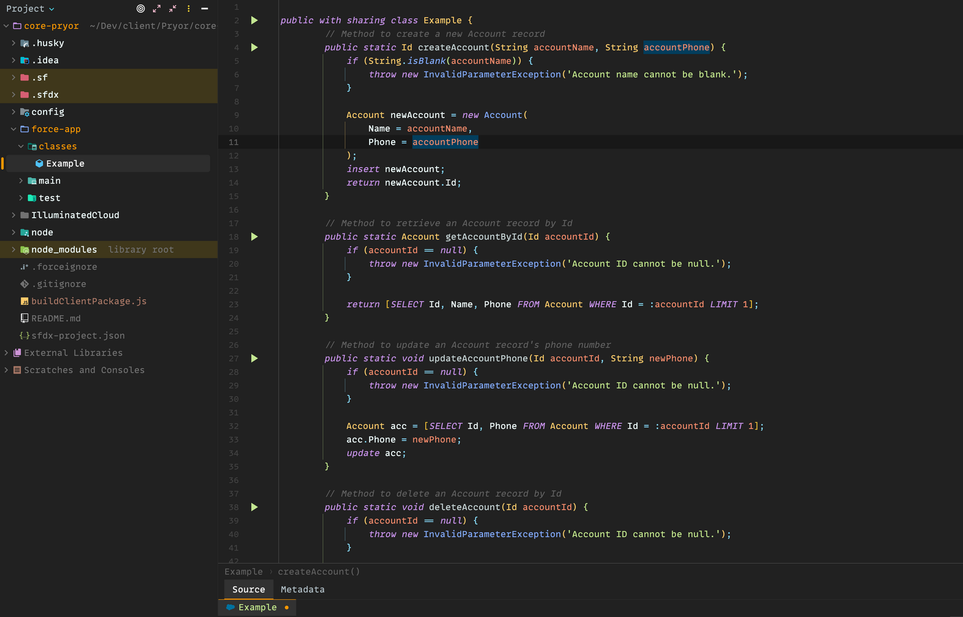 Code editor depicting IntelliJ tooling
