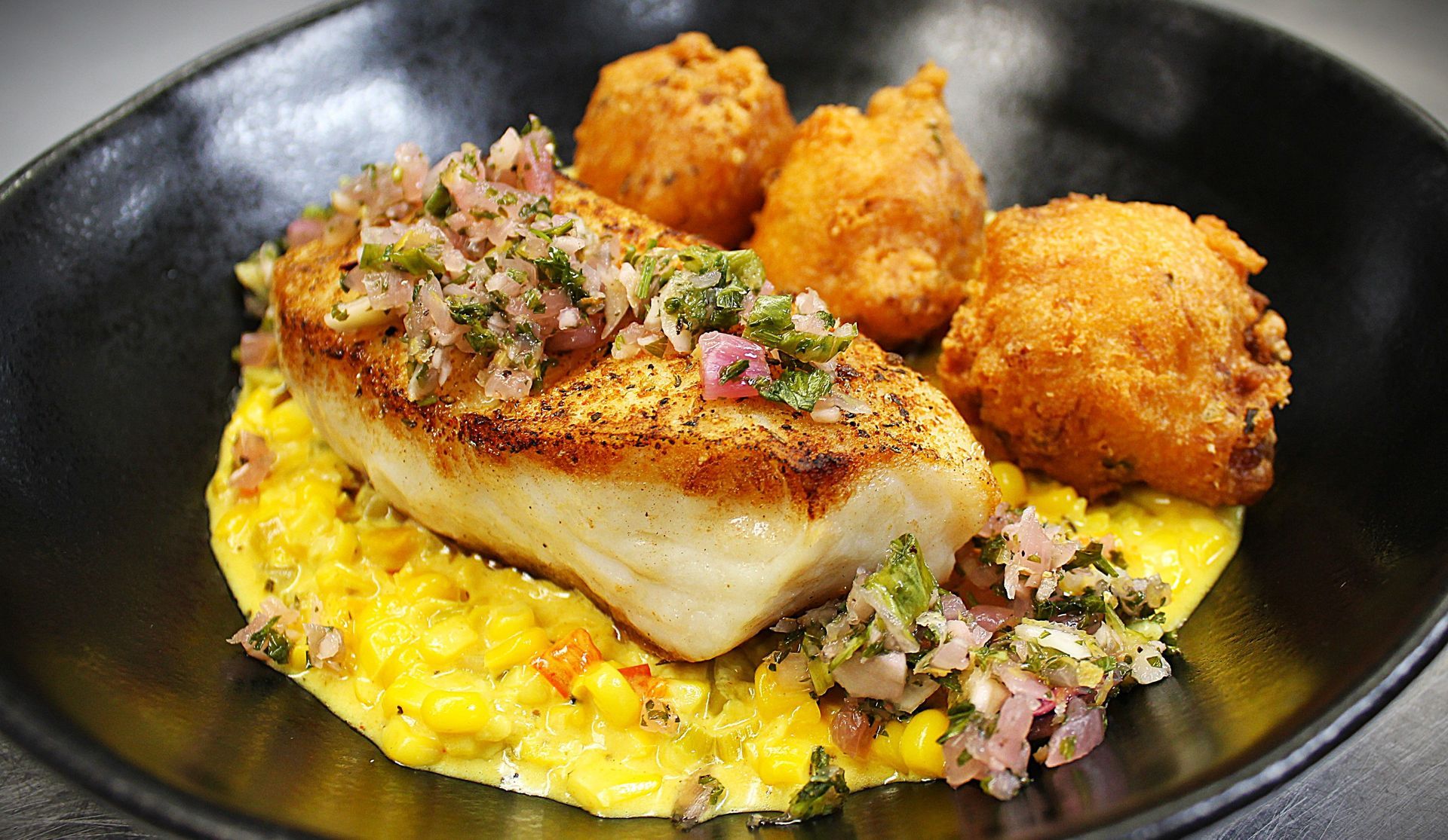 A close up of a plate of food on a table.