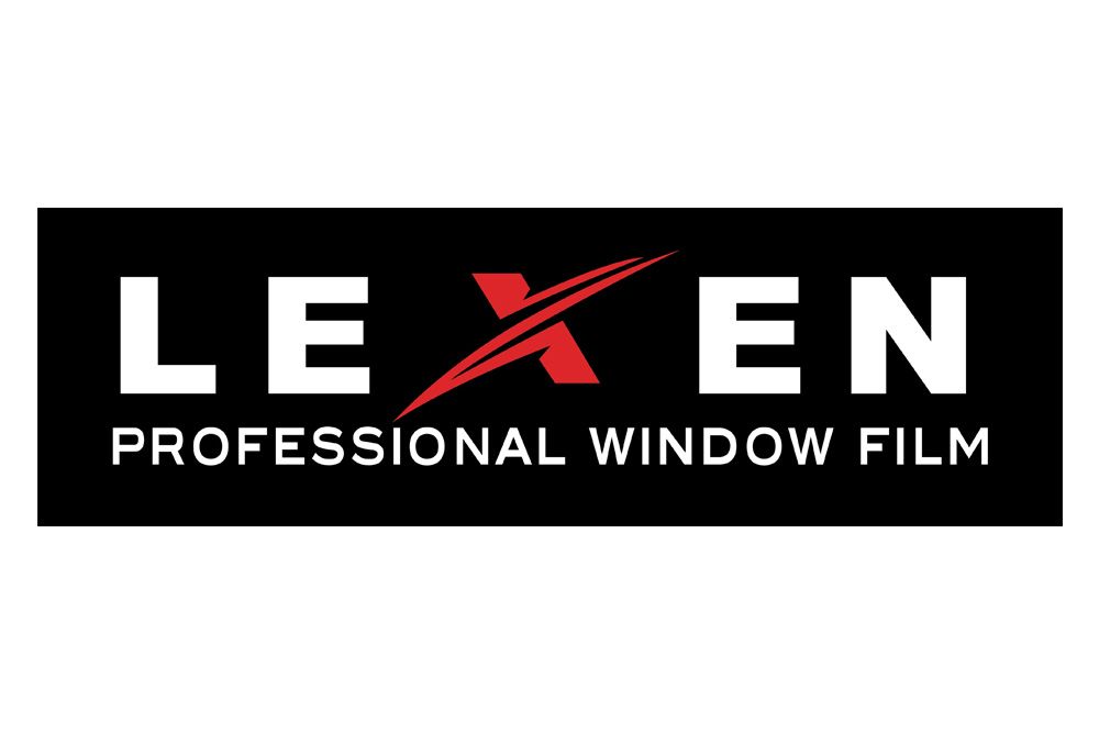 The logo for lexen professional window film is black and red.