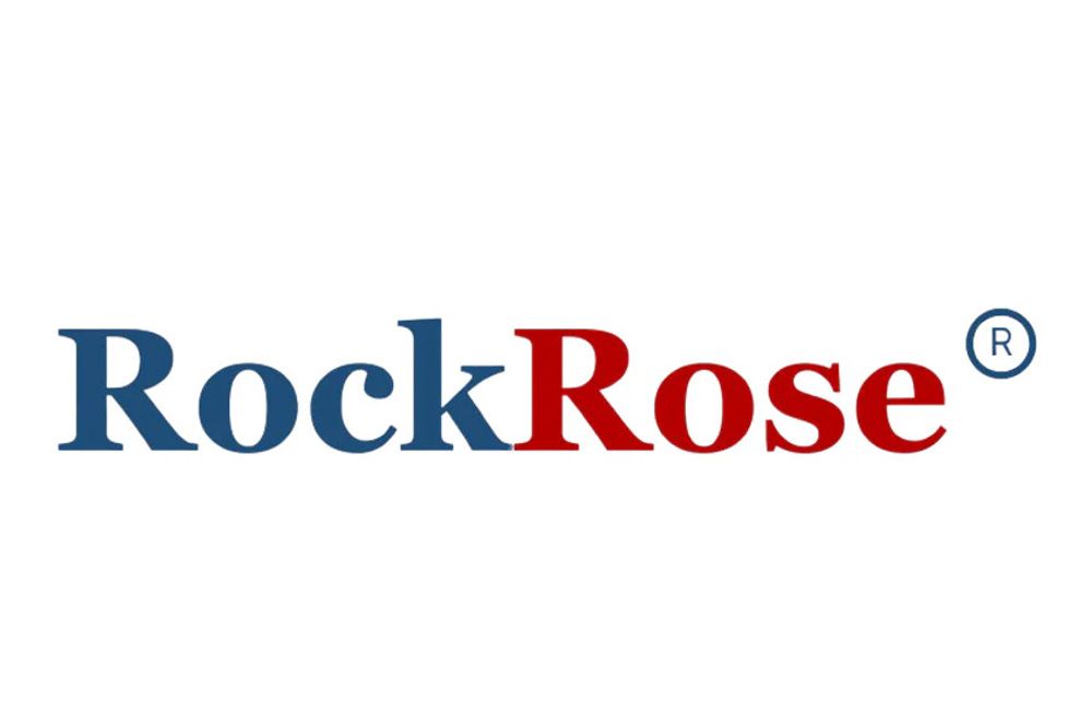 The rockrose logo is blue and red on a white background.