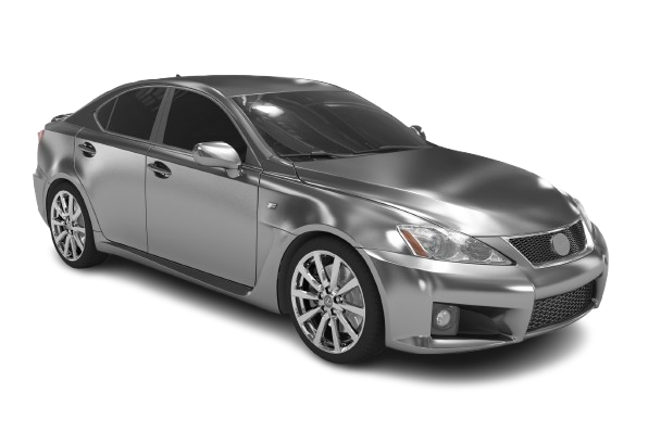 A silver car is on a white background