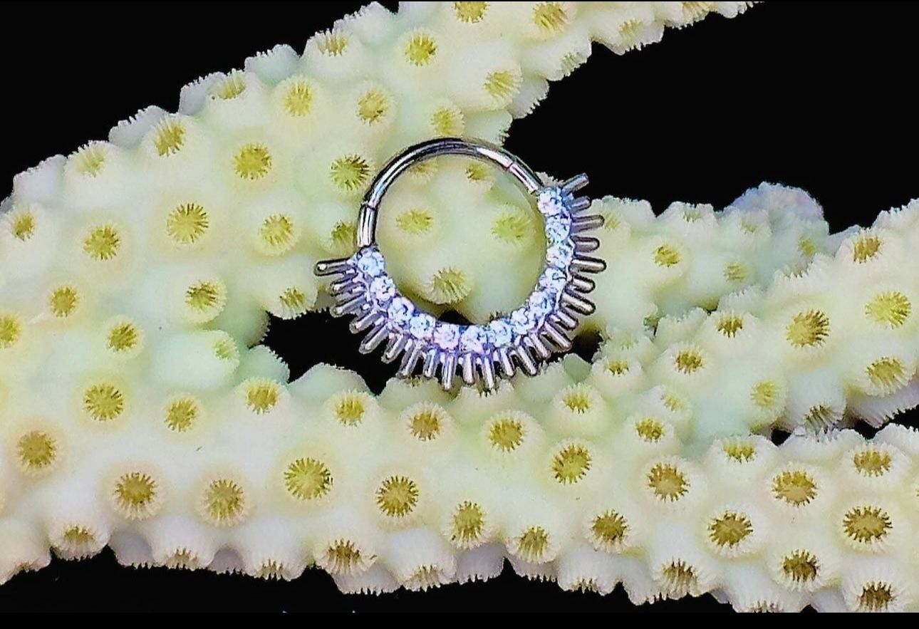 A ring is sitting on top of a white flower