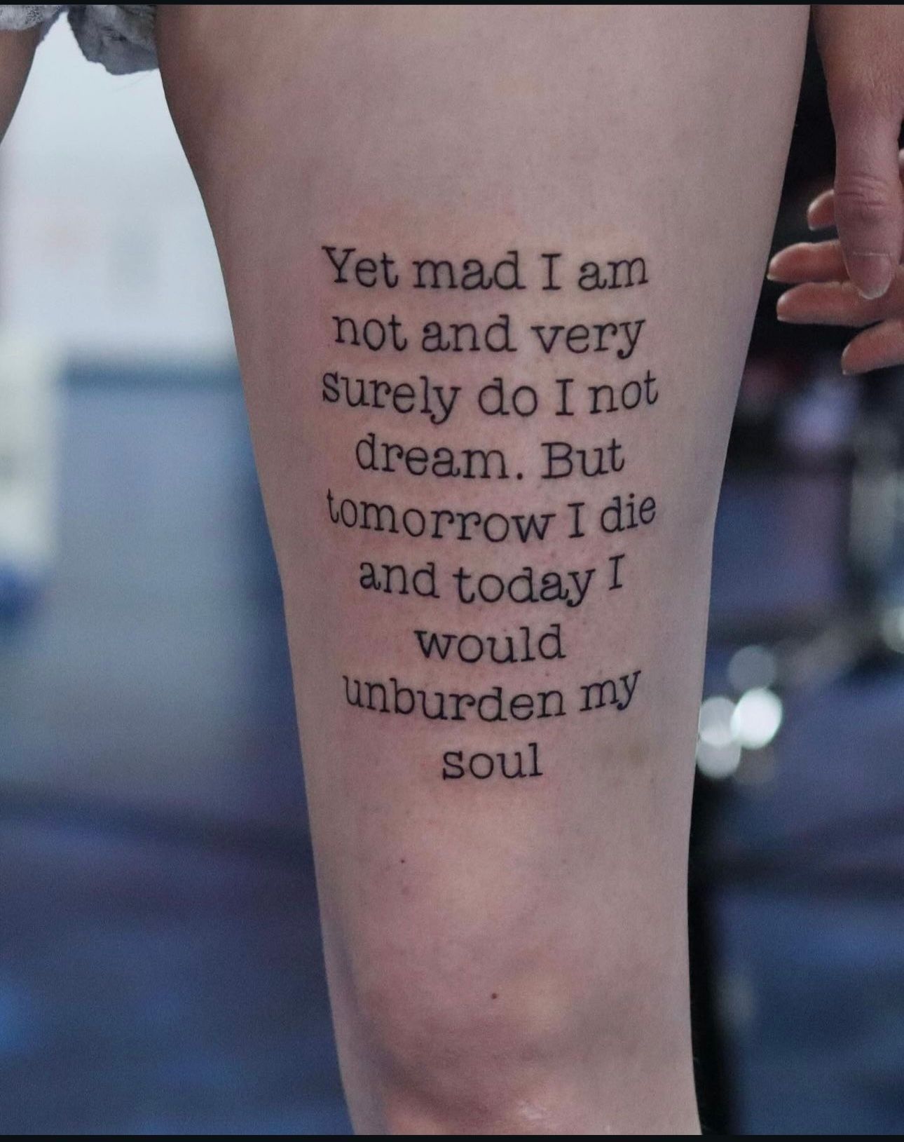 A tattoo that says yet mad i am not and very surely do i not dream