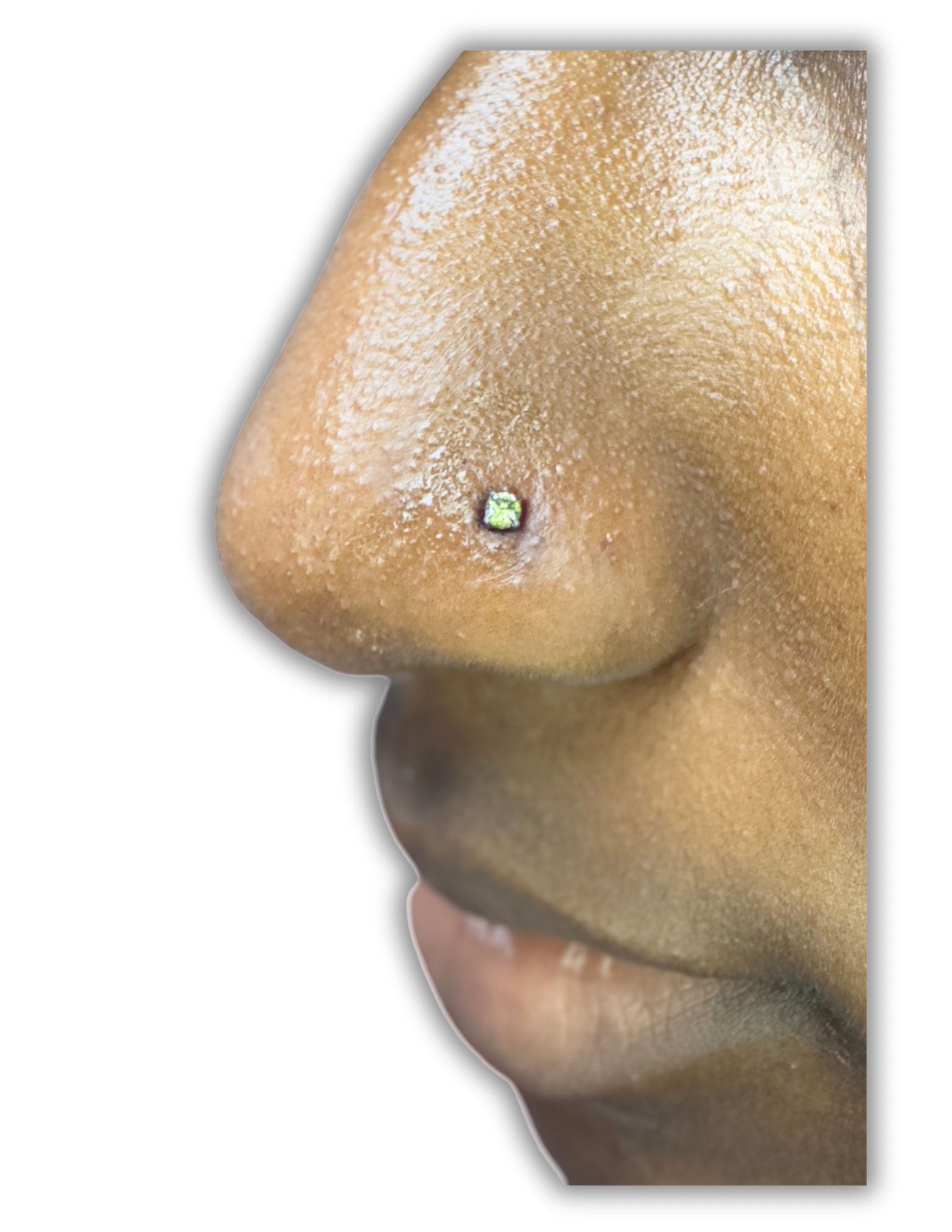 A close up of a person 's nose with a nose ring