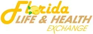 Logo for Florida Life & Health Exchange, featuring yellow text, a yellow lemon icon, and tan text.