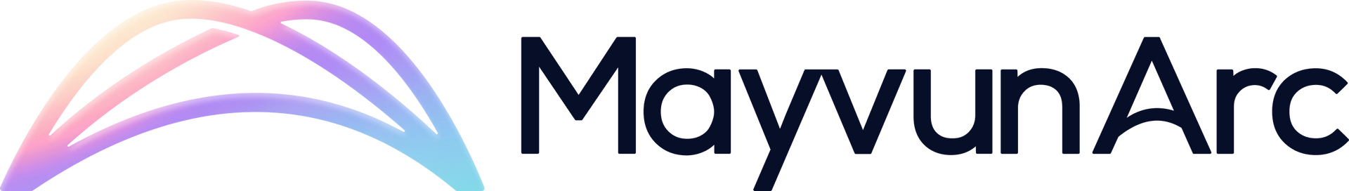 MayvunArc logo with multicolor arc lines and navy text on a white background