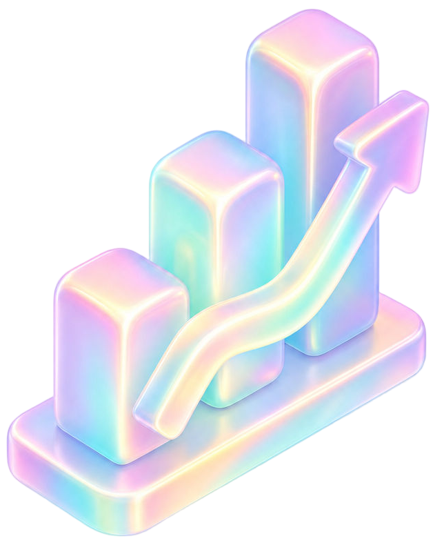 Pastel 3D bar chart with an upward arrow indicating growth