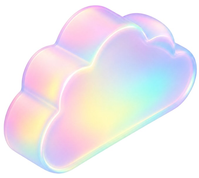 Pastel iridescent cloud icon with a soft rainbow glow