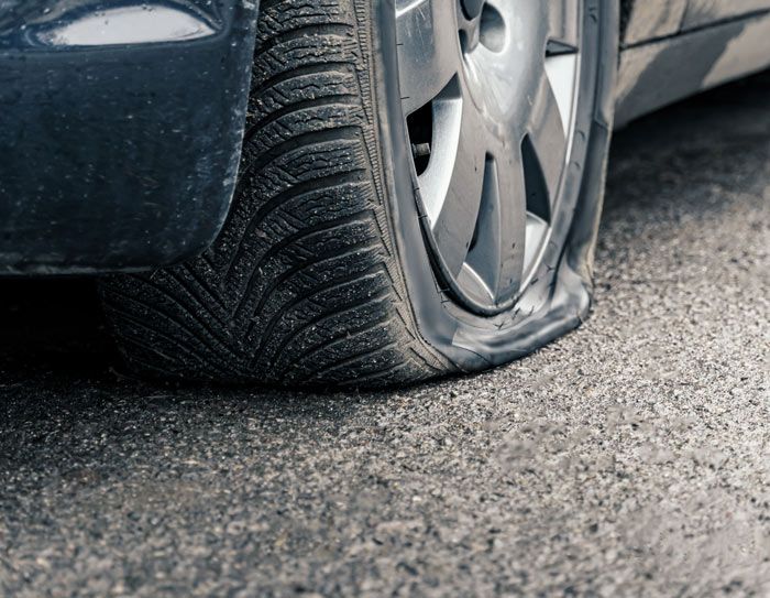 flat car tire close up