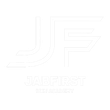 A white logo with a j and f on a white background.