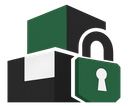 Green and black stacked blocks with an unlocked padlock and keyhole icon