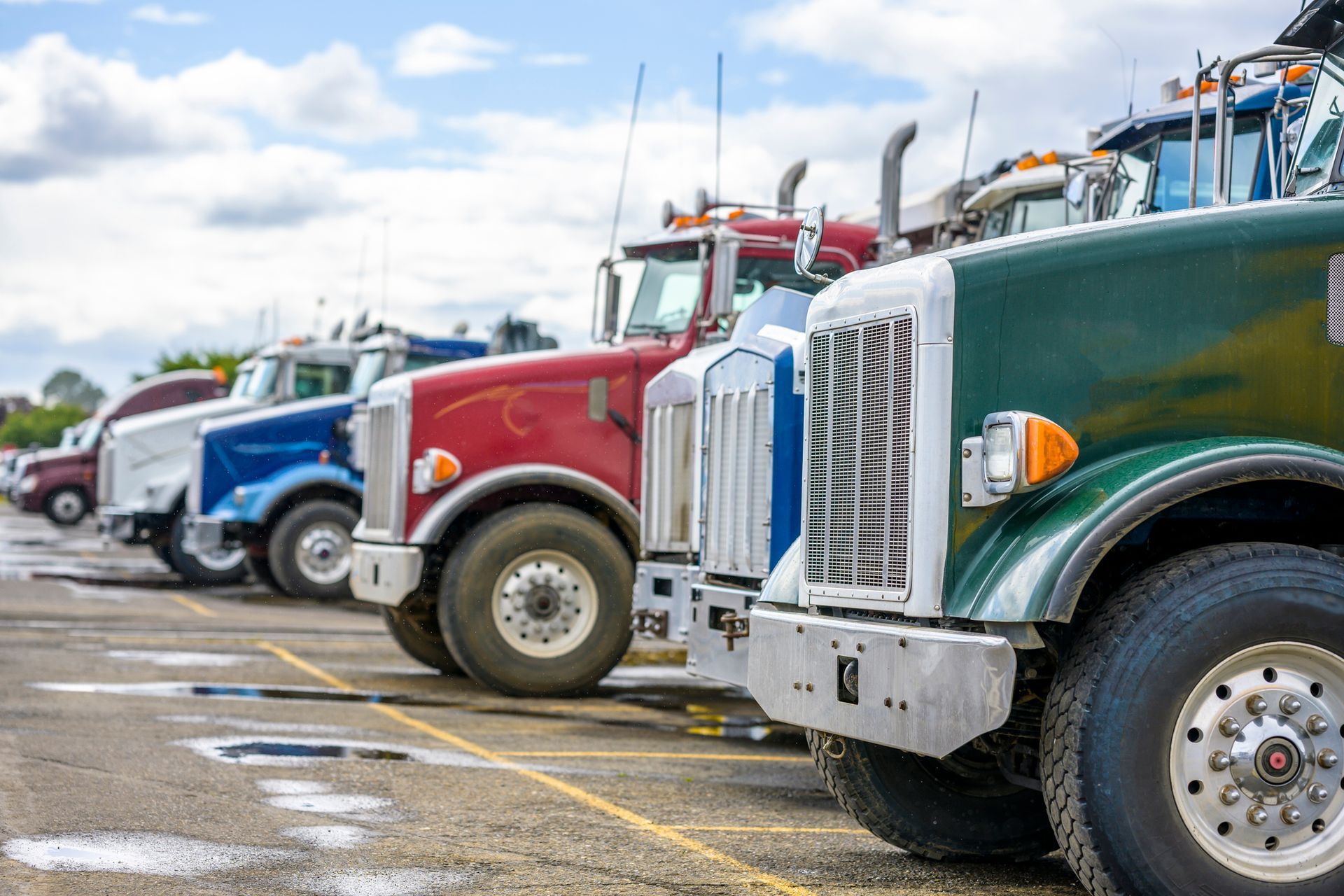 Row of semi trucks 