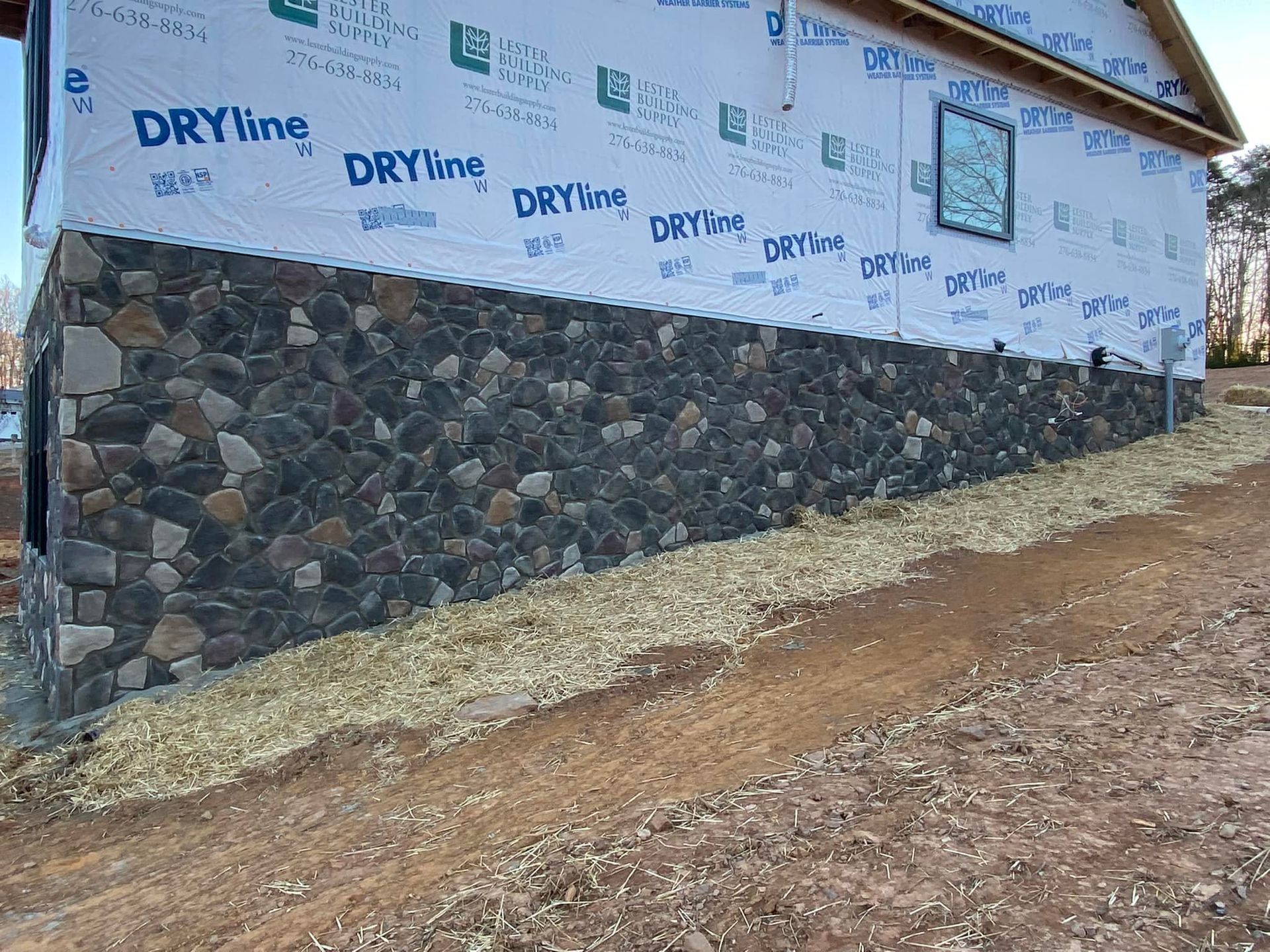 Under construction stone wall project