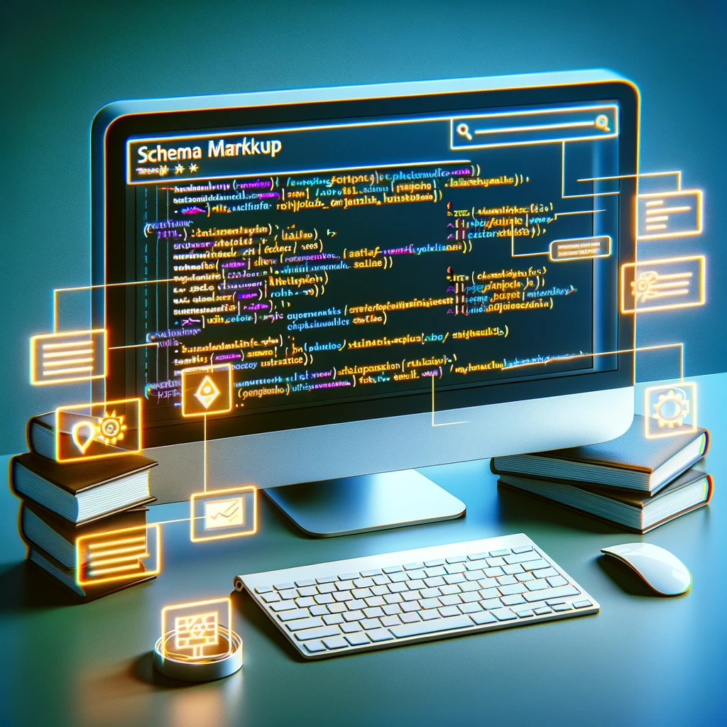 Back-end view of a therapy website on a computer screen highlighting schema markup sections for advanced SEO.