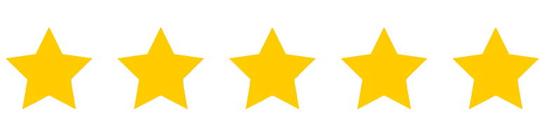 Five yellow stars are lined up in a row on a white background.
