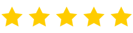 Five yellow stars are lined up in a row on a white background.