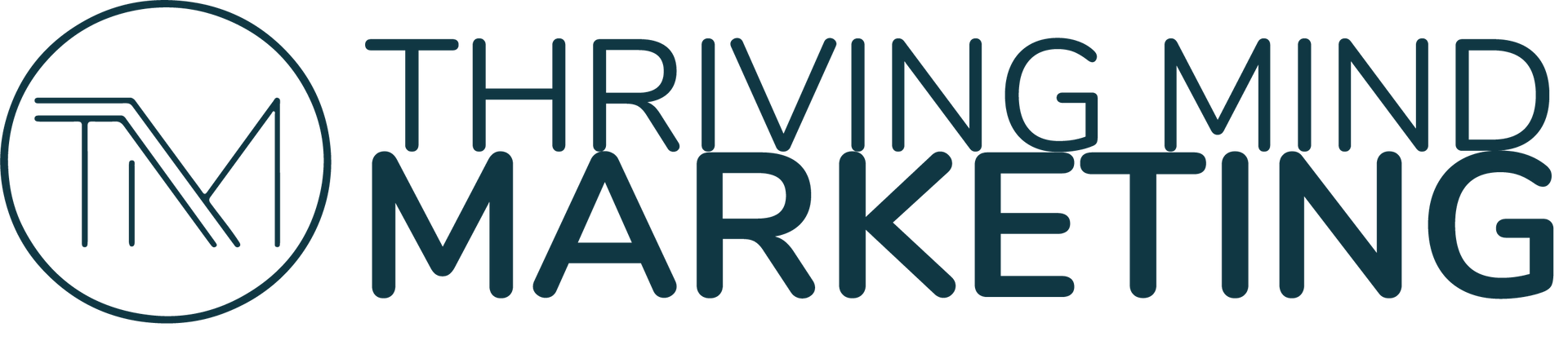 The logo for thriving mind marketing is shown on a white background.