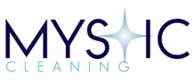 Mystic Cleaning logo with blue text and a starburst design.