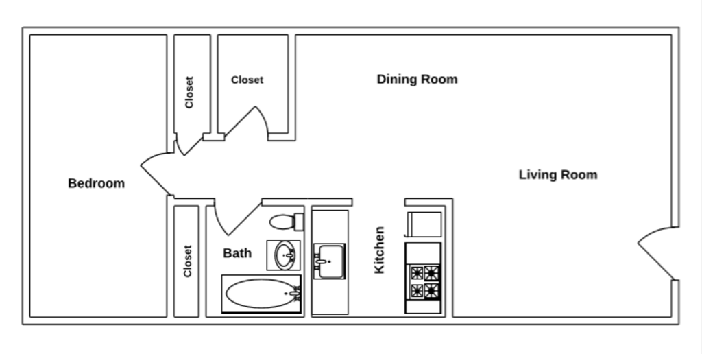 Floor Plan: 1 Bed · 1 Bath · 582 SQ. FT.