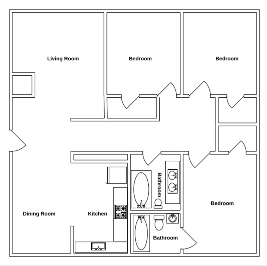 Floor Plan: 3 Bed · 2 Bath · 1,178 SQ. FT.