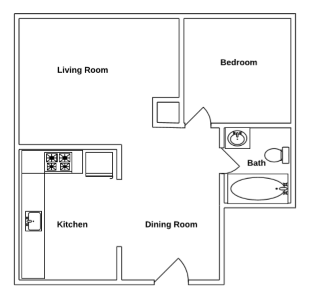 Floor Plan: 1 Bed · 1 Bath · 585 SQ. FT.