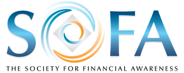 The logo for the society for financial awareness is blue and orange.