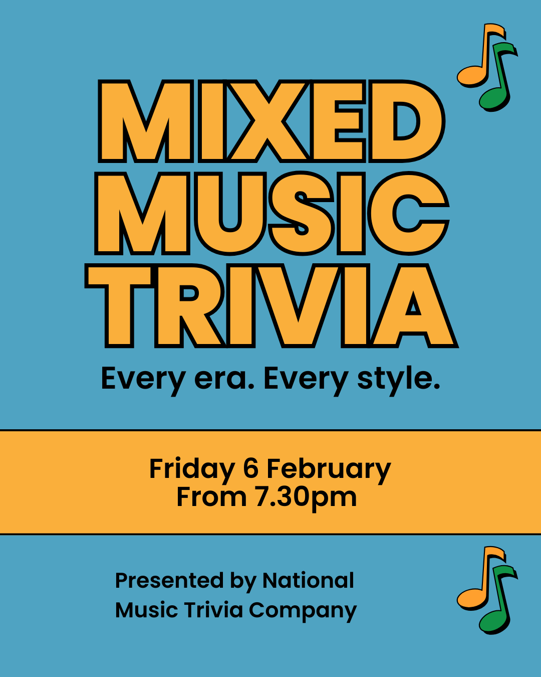 Club Tamborine 60's Music Trivia Night Poster