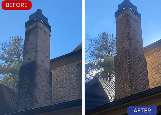 Before-and-after comparison of a house exterior. The 