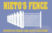 A logo for nieto 's fence experts in fences and gates solutions