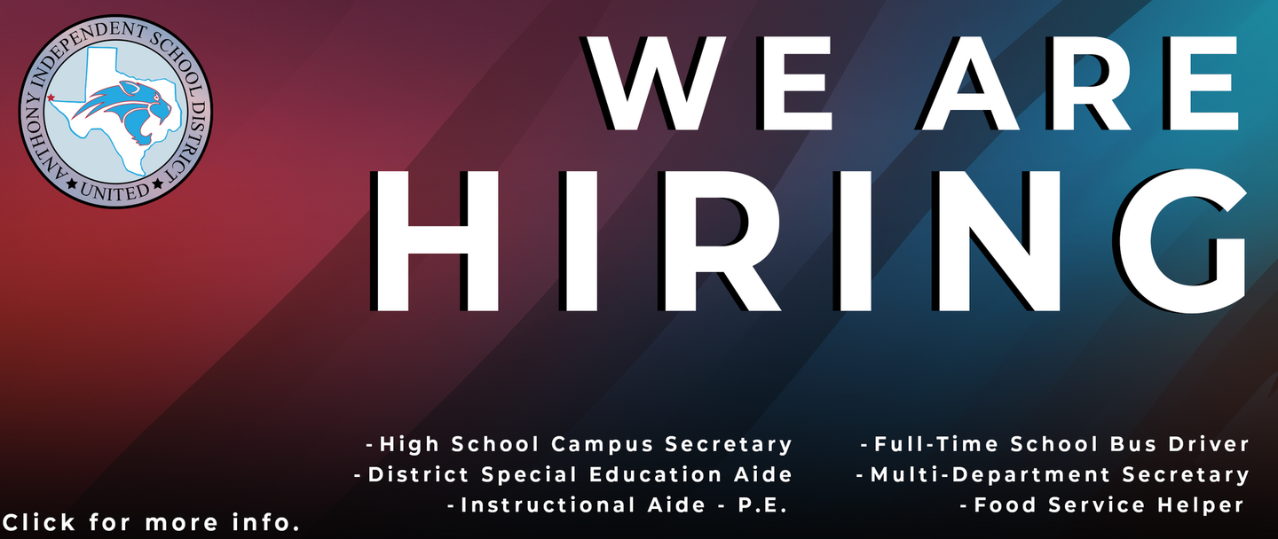 “We are hiring” poster with school staff openings on a red and black background
