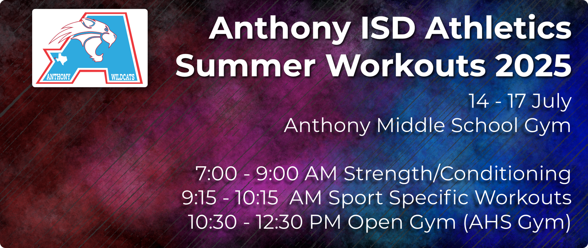 A poster for anthony isd athletics summer workouts 2025
