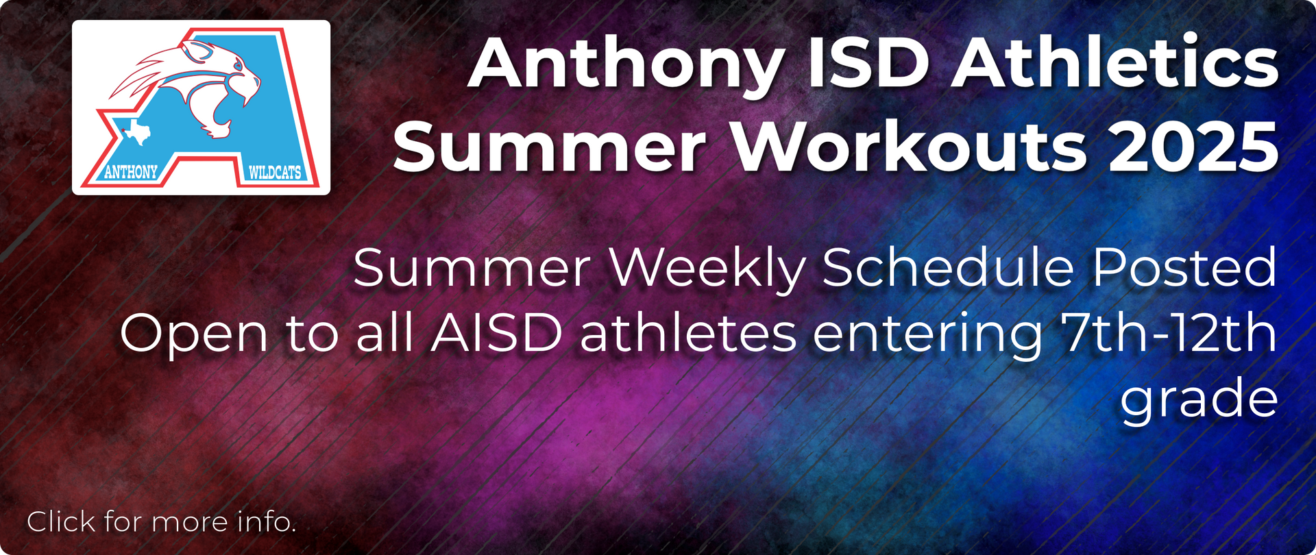 Anthony isd athletics summer workouts 2025 summer weekly schedule posted open to all aisd athletes entering 7th-12th grade