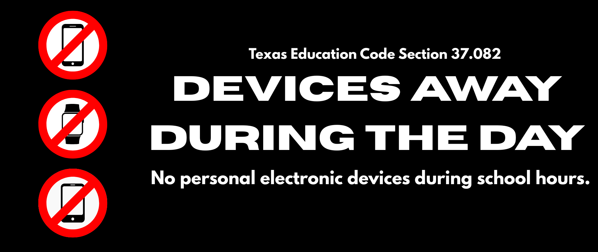 Black graphic showing electronic devices with a banned symbol over them