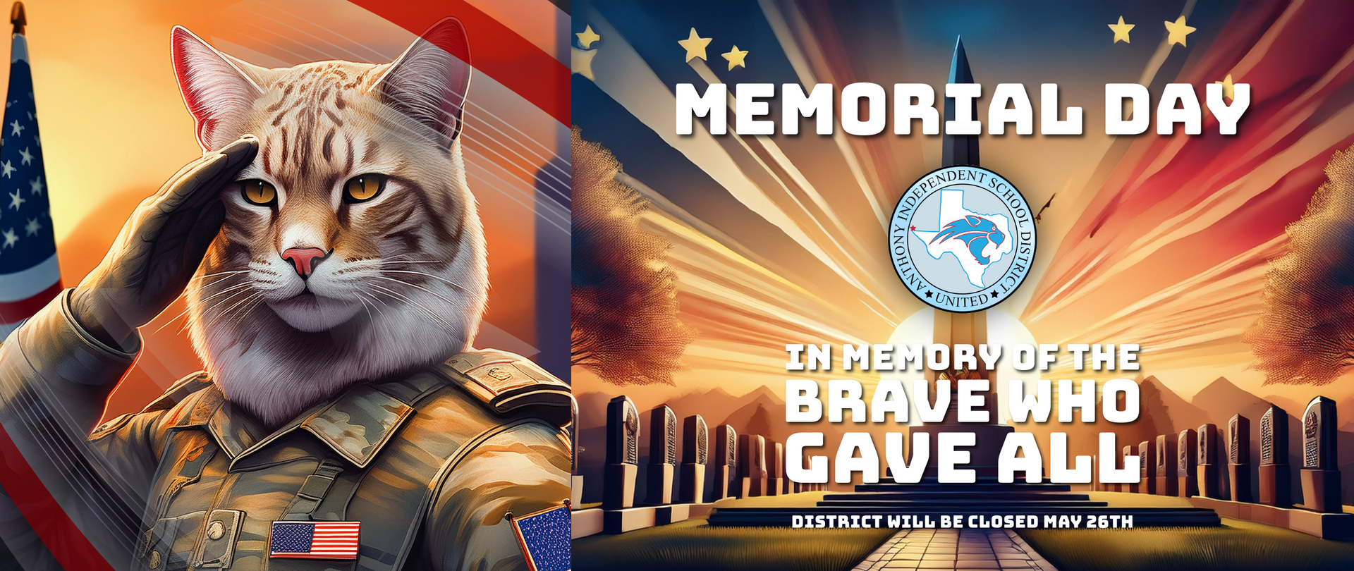 A cat in a military uniform salutes on memorial day.
