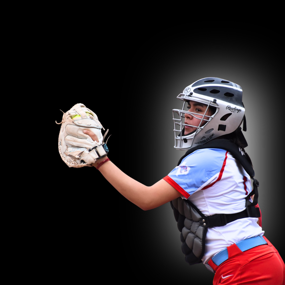 Softball athlete wearing catching glove
