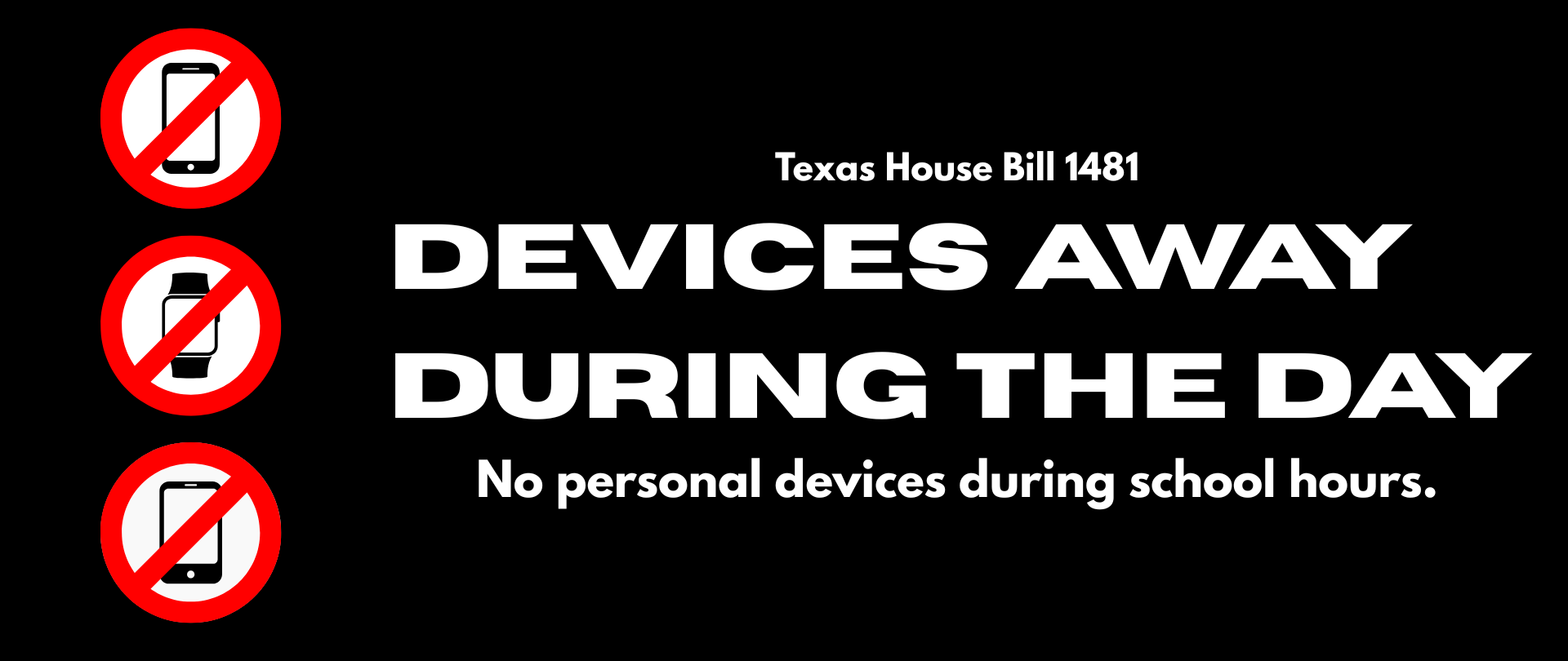 Black graphic showing electronic devices with a banned symbol over them