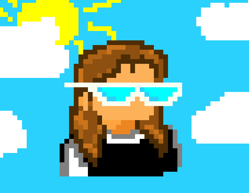 A pixel art drawing of a man wearing sunglasses
