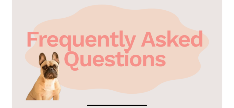 Dog with “Frequently Asked Questions” text on a peach cloud-shaped background.